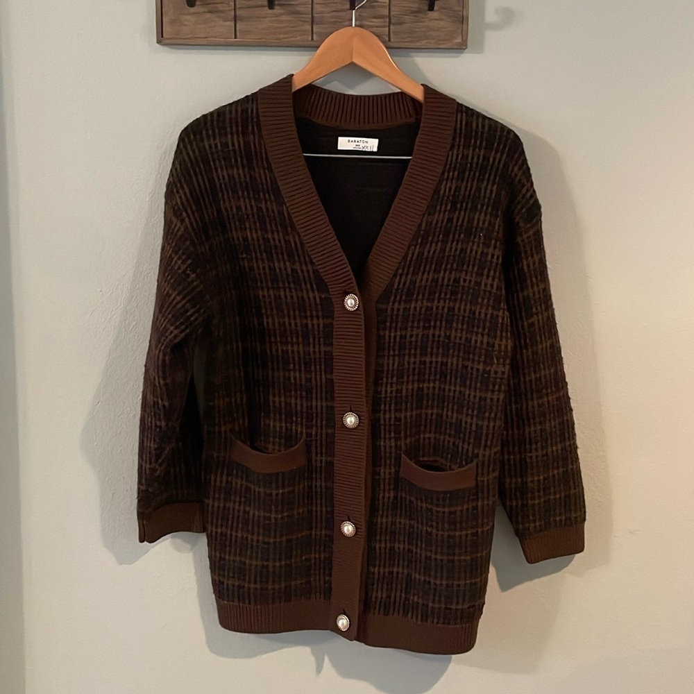 Aritzia Babaton Lacer Cardigan Merino Wool Brown & Black size 2xs